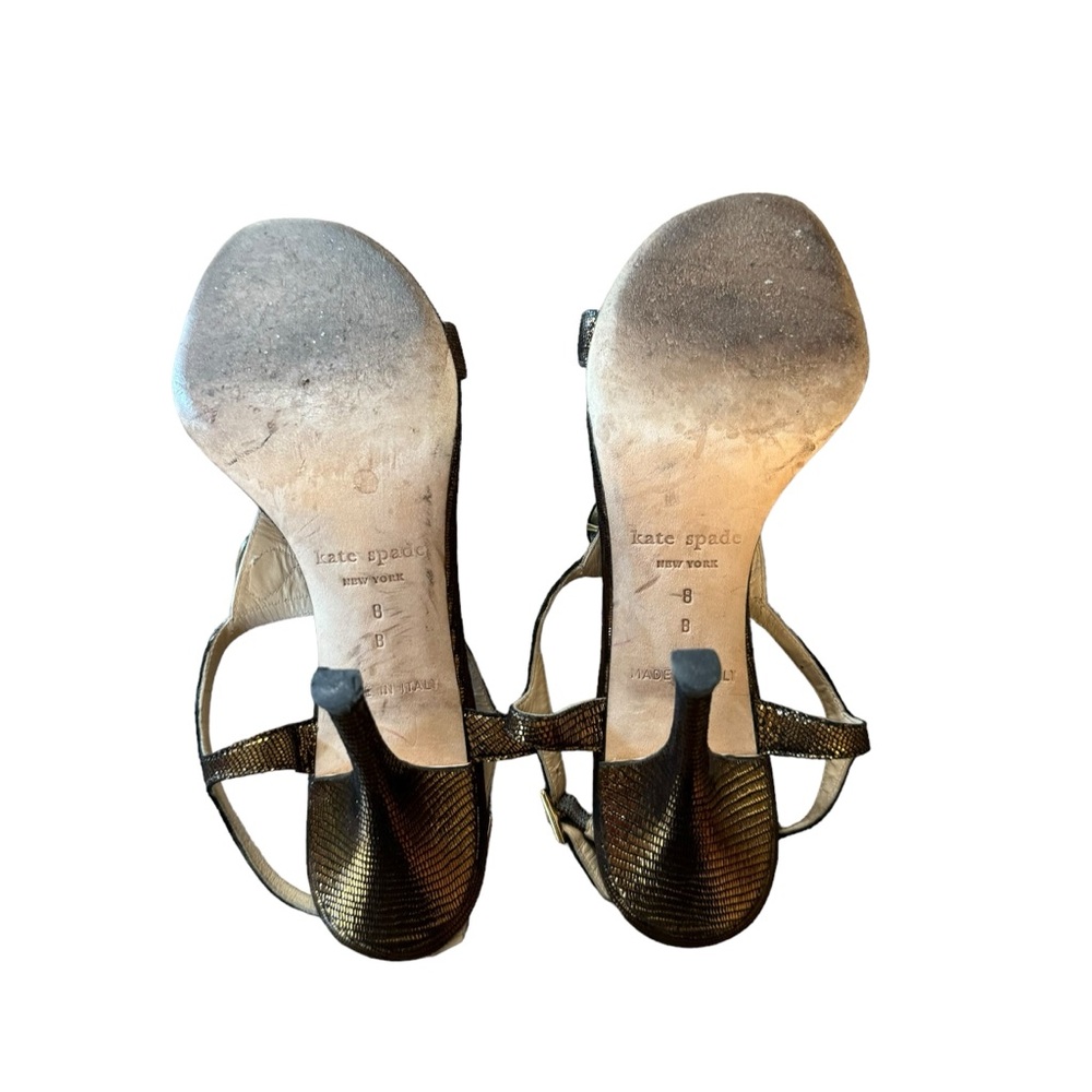 *Women’s Kate Spade Size 8 Lydia Bronze Metal Mini Lizard w Green Stones Sandals - Picture 13 of 14